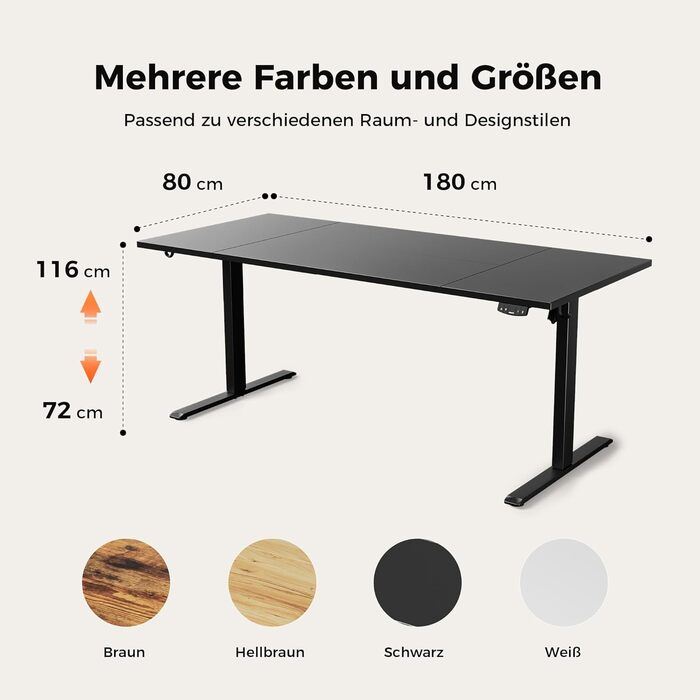 Регульований стіл Agilestic 180x80 см, електричний з пам'яттю, ергономічний, для комп'ютера, чорний