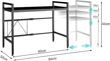 Регульована підставка для мікрохвильової печі, 2-ярусна розширювана, з вуглецевої сталі, з 8 гачками, (2 шт., чорний)