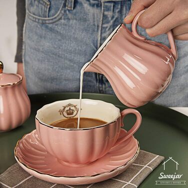 Sweejar Home Royal Ceramic Sugar and Cream Jug Set, 3-Piece Set with Cream Pitcher, Sugar Bowl