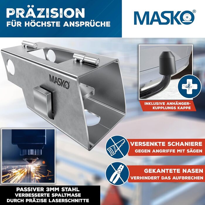 Замок для причепа MASKO® з дужкою, протиугінний замок для причепів та караванів, сріблястий, зі штифтовим механізмом, з ключем і захисною кришкою