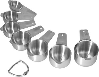 Uadme Measuring Spoon Measuring Cup Set, 7-Piece Stainless Steel Measuring Cup Set Stackable Measuring Spoons with D-Rings for Measuring Dry and Liquid Ingredients