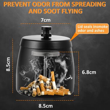 Переносний попільничка з нержавіючої сталі для вулиці з кришкою, 8.5 x 9 см, чорний