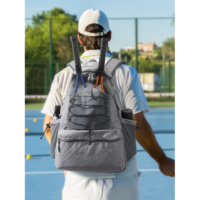 G4Free Tennis Bag Backpack - Large Capacity Tennis Racket Bag with Shoe Compartment for Men & Women (Grey)