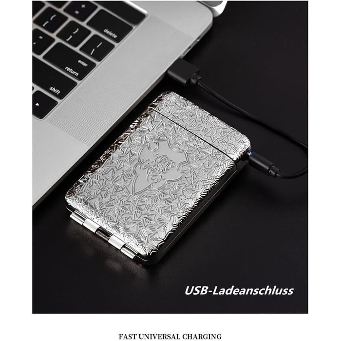 Cigarette case with lighter, cigarette box, electronic integrated flameless lighter, rechargeable, 16 pieces, 84mm King Size cigarettes, cigarette box, retro bronze