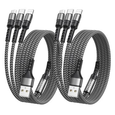 Мульти USB кабель RAVIAD 3 в 1 (2 шт x 2м) для iPhone, Samsung, Huawei та інших – сірий