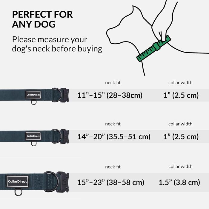 Міцний нашийник для собак великих та середніх порід – регульований, двошаровий нейлон, металева застібка, стійкий до розривів, ідеальний для активних собак (розмір 38-58 см)