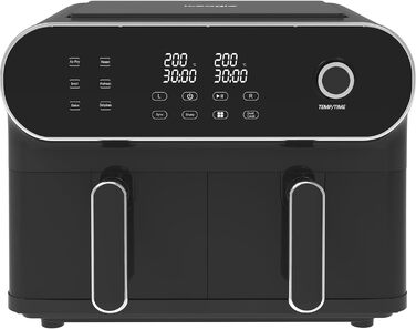 Iceagle Hot Air Fryer 2 Chambers Airfryer 11 L - Hot Air Fryer Double Chamber 1700W, Oil-Free Fryer, Dishwasher-Safe Baskets, Touchscreen, 6-in-1, 4-8 Portions, Black