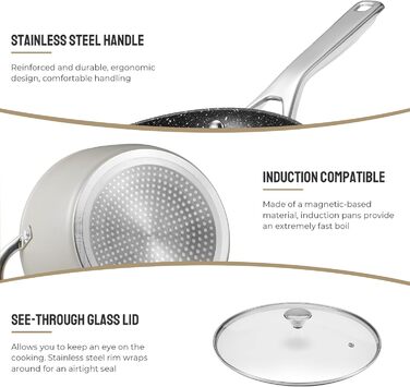 Набір каструль та сковорідок BEZIA, 10 шт., з антипригарним покриттям, сумісний з усіма плитами, сірий