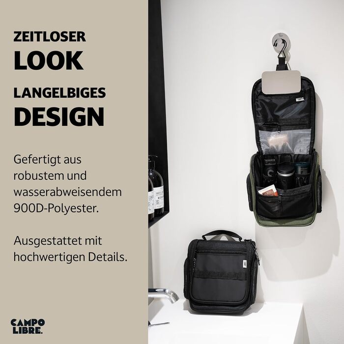 Чоловіча та жіноча косметичка Campo Libre® Tony з 11 відділеннями, преміум-якість, водонепроникна, зелено-чорна, M