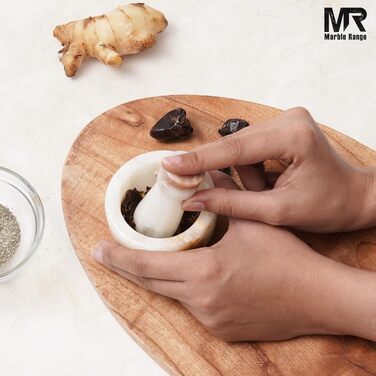 Ступка з товкачем з натурального білого мармуру (White Onyx), 7.6 см — ручна млинова ступка для часнику, спецій та трав, кухонний аксесуар