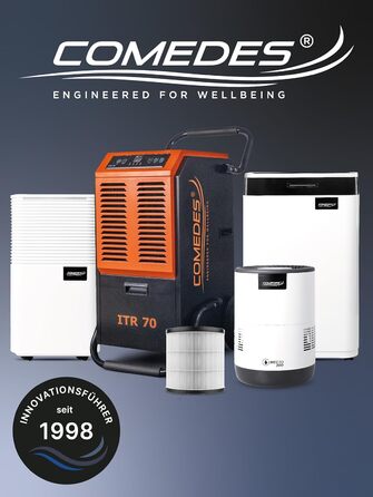 Зволожувач повітря Comedes Umecto 300 – для приміщень до 45 м², тихий та енергоефективний, резервуар 2,8 л, продуктивність 300 мл/год, 99,9% менше бактерій завдяки холодній дифузії, для спальні, сумісний зі Smart Home