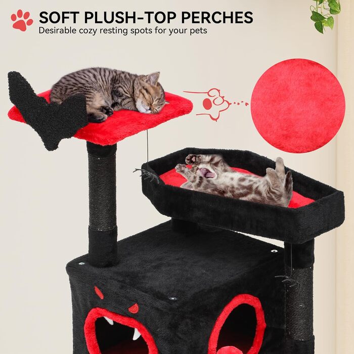 Кігтеточка YITAHOME Готичний XL, 160 см, з 4 колонами з сизалю, 1 дощечкою для шліфування, гамаком, 2 кулями-мавпами, платформами-ліжками, для шліфування, чорна (40 x 48 x 111 см)