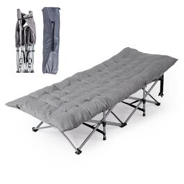 Ліжко складане кемпінгове LEADZM з матрацом, сталевий каркас 190x71x36 см, сіре - для дому, природи, подорожей