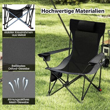 Крісло для кемпінгу та риболовлі Costway з підставкою для ніг, регульованою спинкою, підголівником, тримачем для напоїв та бічною кишенею (Сірий)