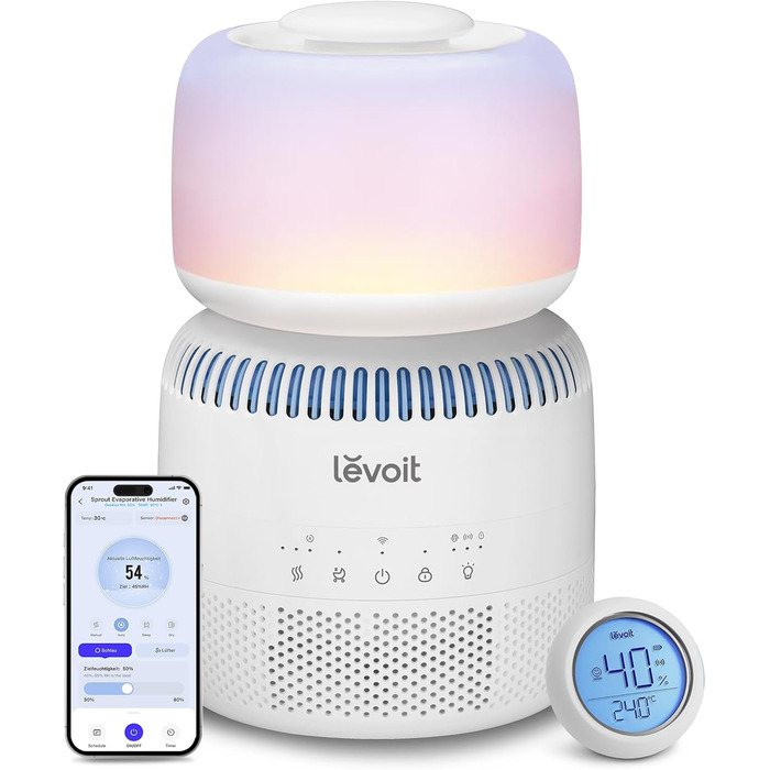 Левіт 19dB: Розумний зволожувач повітря з автовимкненням, датчиком вологості та аромадифузором для дитячої кімнати, спальні, рослин. Об'єм 3л, поворотна на 360°