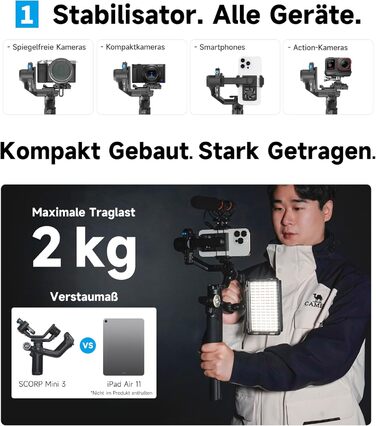 FeiyuTech SCORP Mini 3 Pro Kit – 3-осьовий стабілізатор з пультом ДУ, AI-трекінг, сумка, для камер Canon/Sony/Nikon/Panasonic/Fujifilm, смартфонів та екшн-камер