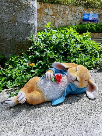 iRonrain Garden Statues Rabbits, Fantasy Bunny Outdoor Art Décor Animal Figures Ornament for Thanksgiving Day, Christmas Statue Decorations for Garden Yard Lawn Indoor Sculpture (Blue)
