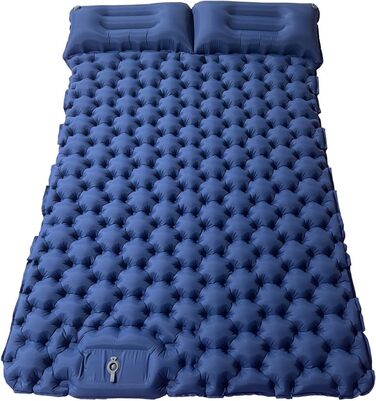 Надувний килимок для кемпінгу Mumisuto Isomatte на 2 особи з самонадуваванням, з насосом-пресом та подушкою, 196 x 125 x 9 см, блакитний