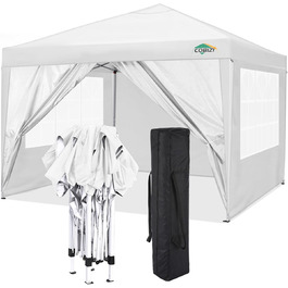 COBIZI Folding Gazebo 3x3 Waterproof Stable Pop Up Gazebo Folding 3x3 with 4 Sidewalls | Waterproof | UV Protection 50+ | Gazebo Party Tent for Garden Party Market Picnic | incl. Bag (White)