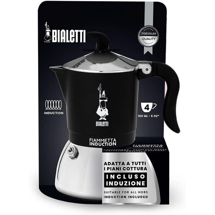 Bialetti Flame Induction Coffee Maker, Aluminum, Steel, Black, 4 Cups