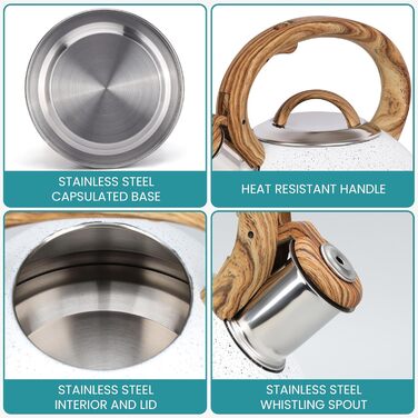 Чайник Belle Vous 3L з текстурованою поверхнею для плити/індукції - нержавіюча сталь, чайник для чаю/кави