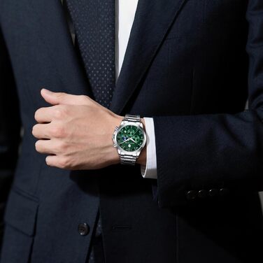 Годинник чоловічий BENYAR Chronograph Аналоговий кварц Водостійкий з датою. Елегантний бізнес-стиль. Чудовий подарунок для чоловіків (срібний браслет/зелений циферблат)