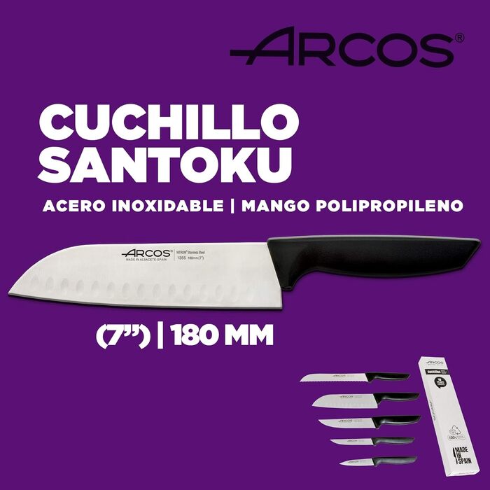 Професійний набір кухонних ножів Arcos із нержавіючої сталі з чорною ручкою, включаючи японський ніж Сантоку, 5 предметів