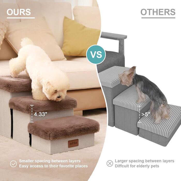Pet Stairs for Small Dogs with Storage, Dog Stairs Foldable for Bed Couch, Dog Stairs Dog Ramp with Non-Slip Bottom, Leak-Proof, Up To 80kg, 33x8x5cm, Steps, (Brown, 5, 33x101x54cm)
