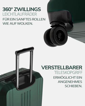 Набір валіз FERGÉ 3 шт. з жорстким корпусом, TSA-замком, Канни. Валіза-тролей, набір (Ручна поклажа, L, XL). 3 шт. валізи з жорсткого корпусу, роликові валізи, 4 м'яких роликів - дуже міцний валіза з полікарбонату. Колір: смарагдовий