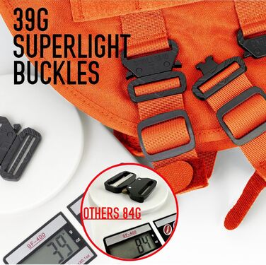 Тактичне нашийник для собак, підйомне спорядження для середніх та великих собак, Air Mesh регульований нашийник для службових собак з металевою застібкою 39g для тренувань та прогулянок (Помаранчевий, M(Окружність шиї: 36-53см, Окружність грудей: 56-74см)