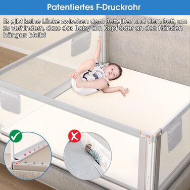 YIKANWEN Retractable Baby Bed Rail Guard - 200cm, Solid Wood Compatible, for Kids 0-10 Years