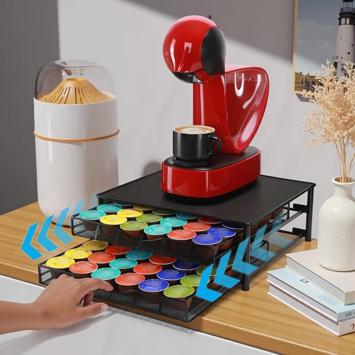 Тримач для капсул кави Sysyly для Dolce Gusto, органайзер на 72 капсули, металева висувна шухляда, чорний.