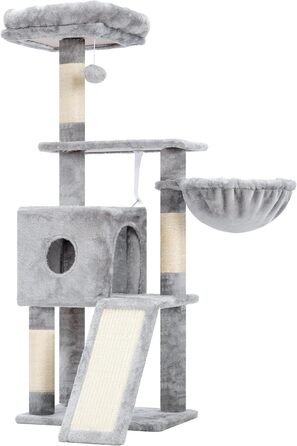 Котячий будиночок Hey-brother Kratzbaum 108 см, багатоярусний котячий комплекс з когтеточками, рампою, гніздечком та іграшками, сірий MPJ007SW