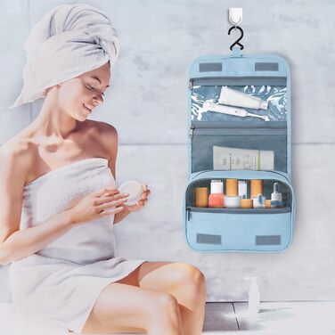 Kulturbeutel AiQInu: Розкладна косметичка-органайзер для подорожей з гачком, унісекс, блакитна