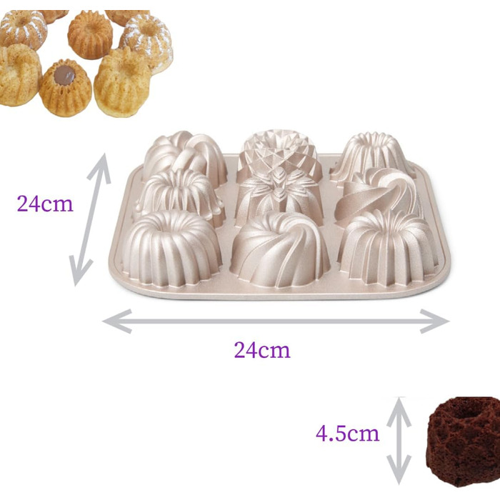 Форма для випікання 9 міні-кексів Bundt Patisse, алюмінієва, золота, 24x24x4,5 см