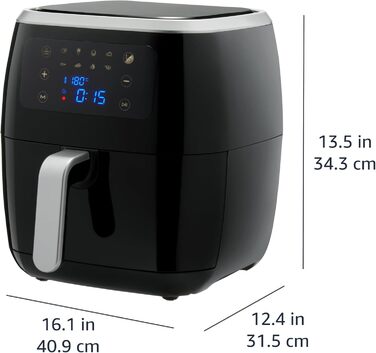 Amazon Basics 6-Liter Air Fryer with Digital Touchscreen and 8 Preset Cooking Programs, Black 6L