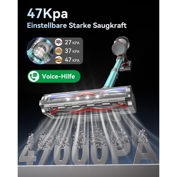 Бездротовий акумуляторний пилосос YU7 580W з потужністю всмоктування 47000Pa, час роботи до 70 хвилин, сенсорний екран, для килимів, шерсті тварин, твердих поверхонь