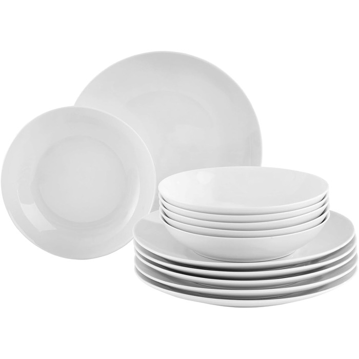 Сервіз столовий 24 штуки (на 12 осіб) - білий, порцеляна