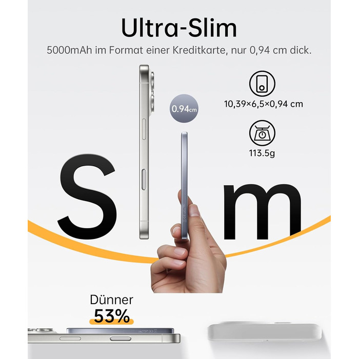 iWALK Powerbank MagSafe 5000mAh з LED-дисплеєм (Сірий) - Бездротова зарядка для iPhone 17/16/15/14/13/12