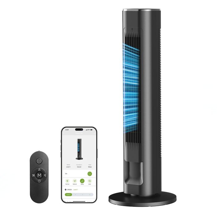Вежа-вентилятор FLANUR WiFi Alexa 91 см: Тихий вентилятор з пультом, 4 режими, 90° осциляція, таймер 12 год, чорний