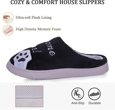 Чоловічі та жіночі тапочки Shaine з бавовни з котиком, теплі, плюшеві, антиковзні, зручні, чорні, 36/37 EU