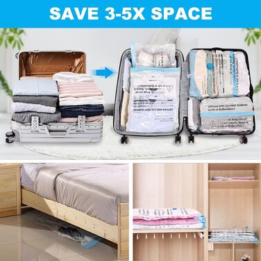 BoxLegend Vacuum Bags, 15-Piece Storage Bags, Travel Bags, Thicker Vacuum Clothes Bags 1XXL+2XL+5L+5M+2S Reusable for Clothing, Comforters, Bedding, Pillows, Wool Blankets, Curtains