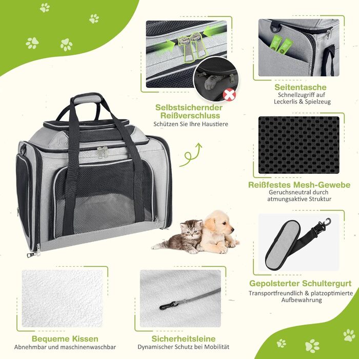 Транспортна сумка для кота, переноска для кота та собаки, сіра, 43x28x28 см