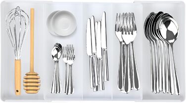 Органайзер для столових приборів в шухляду, розсувний, 27.5-50 см, 3-7 відділень, пластик, для кухні