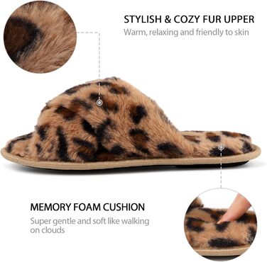 Жіночі плюшеві домашні тапочки Riehmot, розмір 40/41 EU, леопардовий принт