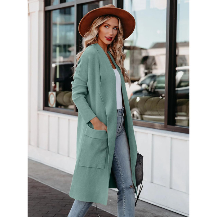 Жіночий кардиган з відкритим передом та бахромою, довгий, однотонний, колір: бірюзовий