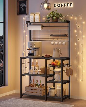 Стелаж кухонний VASAGLE KKS026B01, підлоговий, з магнітною смугою для ножів, кошиком, тримачем для рушників, 12 гачків, вінтажний коричневий-чорний