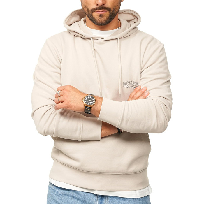 Чоловічий худі JACK & JONE з капюшоном, логотип, кремово-білий (M)
