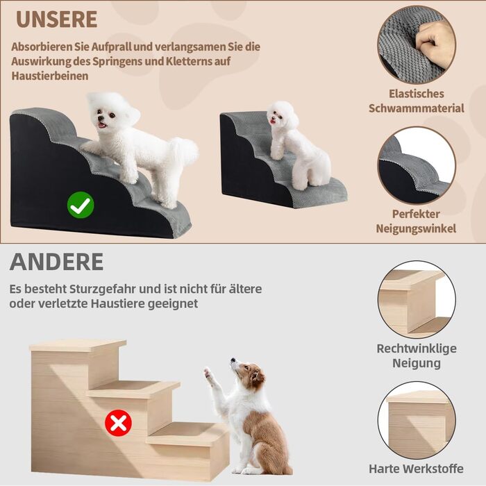 Pet Stairs for Small Dogs and Cats, 4 Steps 50cm High Dog Stairs Cat Stairs with Removable, Washable, Portable Pet Stairs for Small Dogs