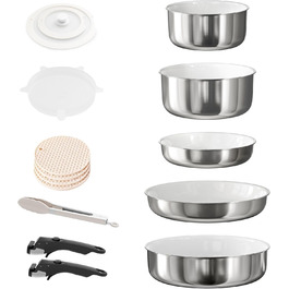RIOVARM Induction Cookware Set with Detachable Handles - 16 Piece Nonstick Granite Stackable Pots and Pans Set with Silicone Lids - PFOA Free Stainless Steel